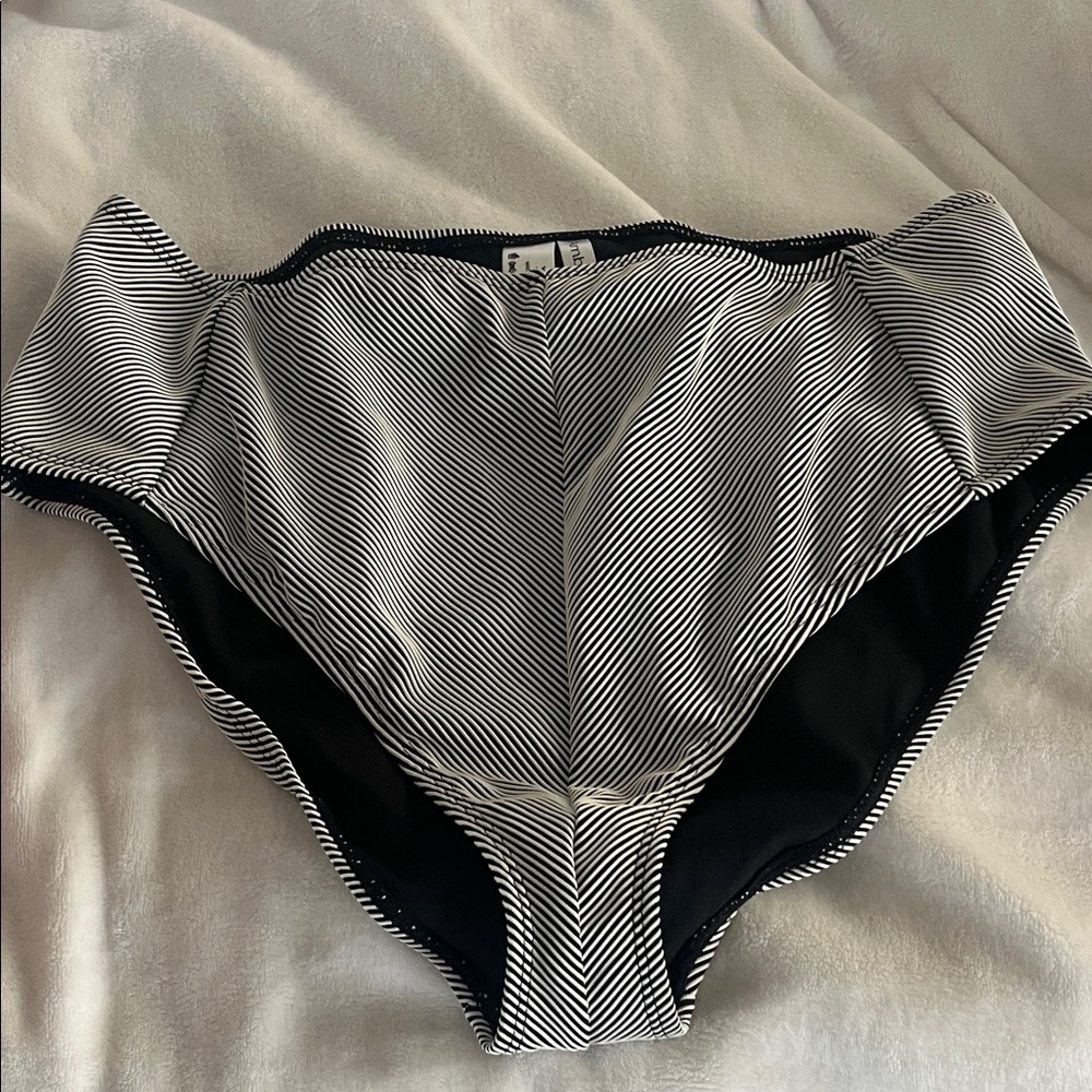 Ambrielle Black and White Striped Swim Bottom